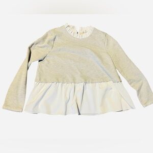 Ruffle Hem Gray and White Top